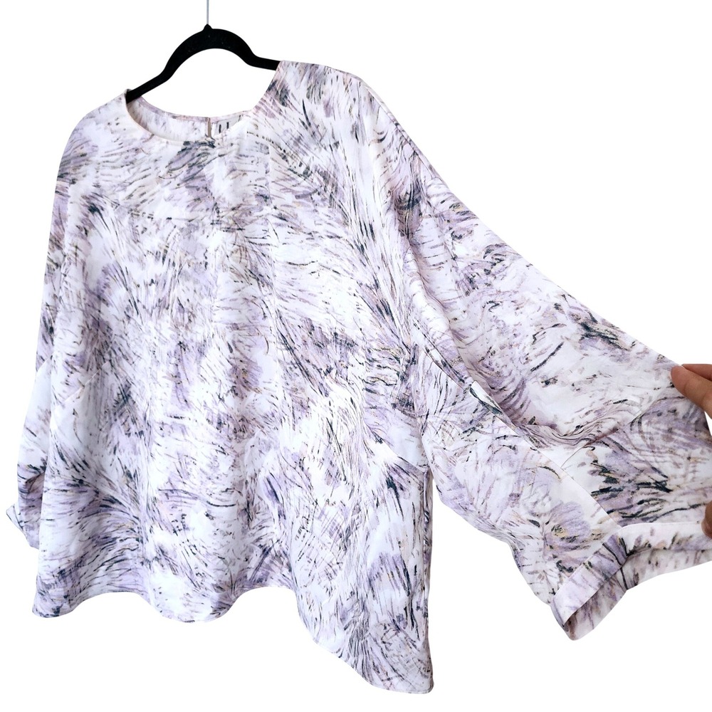 Worthington Womens 3X Lavender Abstract Print Dolman Sleeve Blouse Plus Size Top